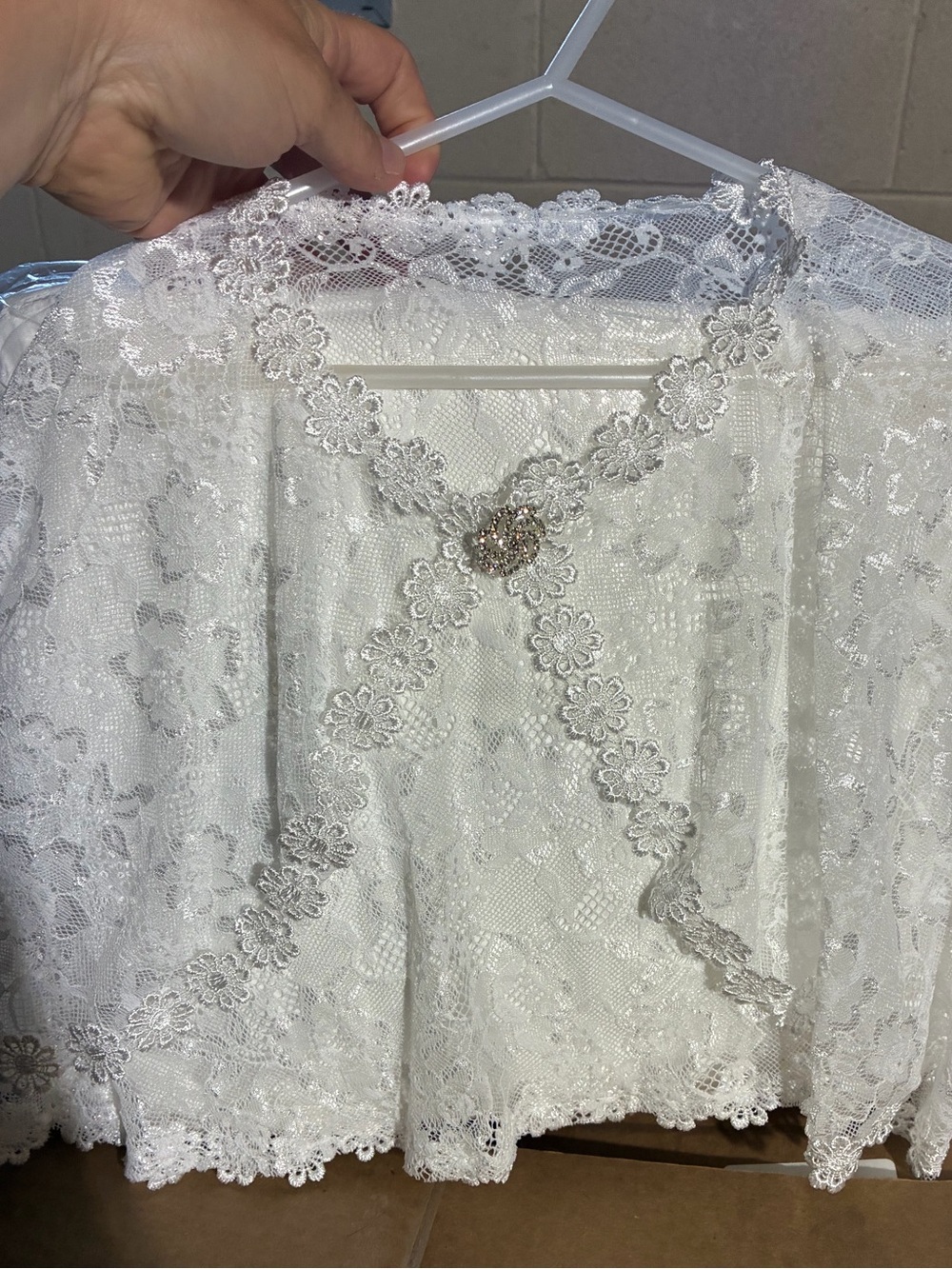Delicate White Lace Wrap with Floral Trim